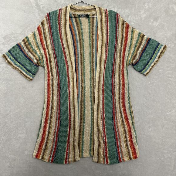 Lauren Ralph Lauren Striped Serape Southwest Western Cardigan Linen Womens Small - Picture 1 of 12
